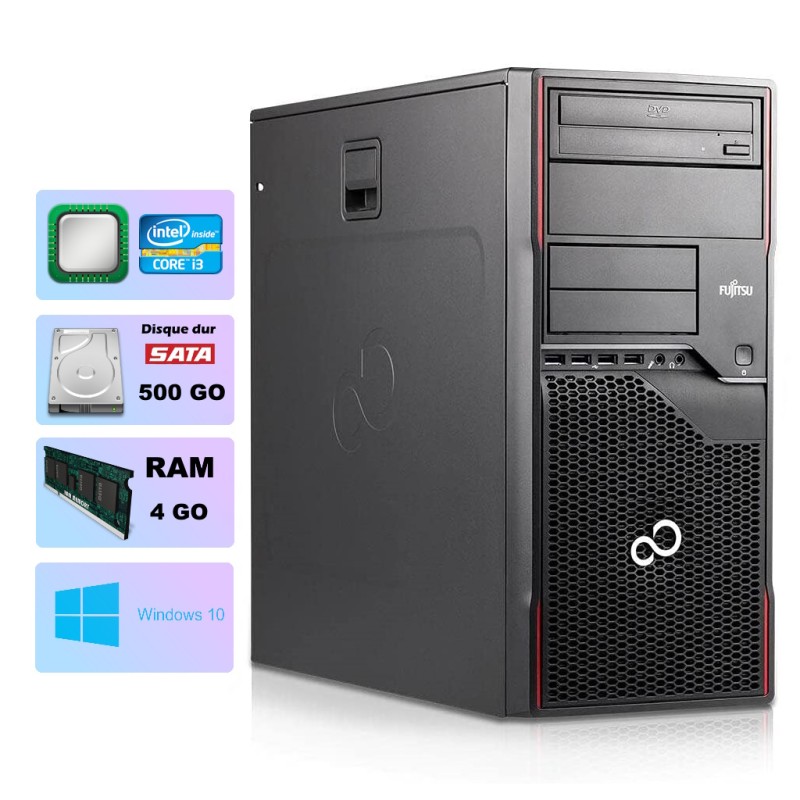 PC de bureau Fujitsu Celsius W410 Tour Core i3 3.3 GHZ - Ram 4GB - HDD 500GO (Grade A)